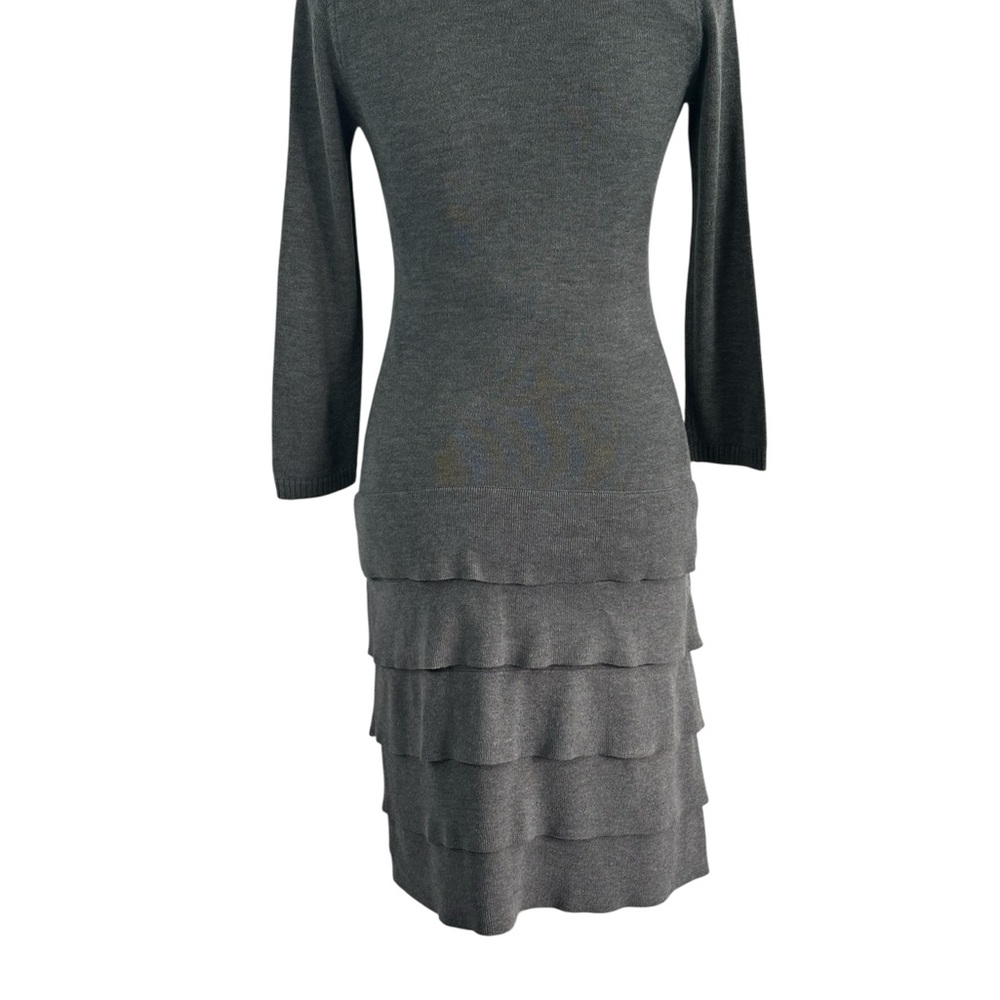 Calvin Klein Gray Tiered Knit Sweater Dress – Minimalist Chic Layered Hem - Picture 5 of 12